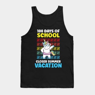 Funny Cute 100 Days Of School Closer Summer Vacation Unicorn Tank Top